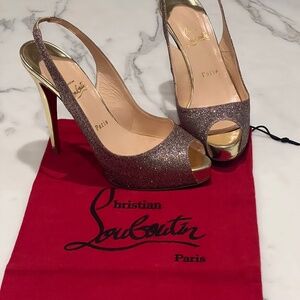 Christian Louboutin Rose Gold Slingback . Comes with dustbag